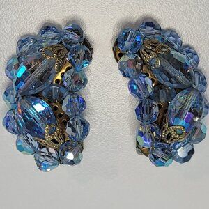 Vntg. Rare Authentic Austrian Aurora Lilac Aurora Borealis Crystal Earrings